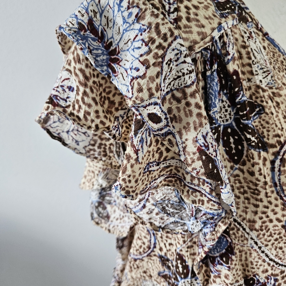 💙Rachel Zoe' blouse blue/ tan ruffles lightweight size small 💙 - Picture 11 of 12